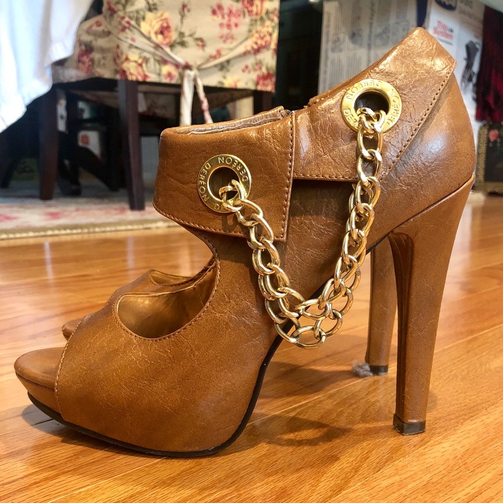 Camel colored ankle bootie heels